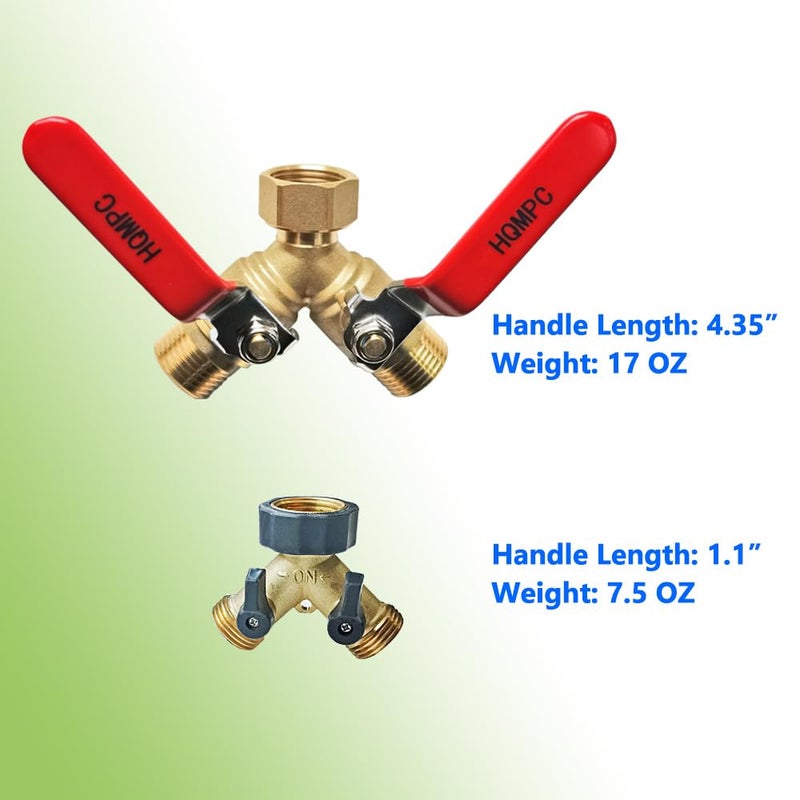 HQMPC Garden Hose Y Valve Splitter Brass Hose Splitter With Stainless Steel Long Handle Brass Garden Hose Adapter 2 Way Y Valve 3/4"" GHT Thread 2pcs - Image 4